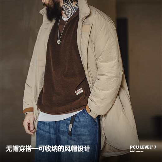 马登工装 美式复古PCU连帽棉服户外登山中长款派克服加厚棉袄大衣男冬 卡其色 L