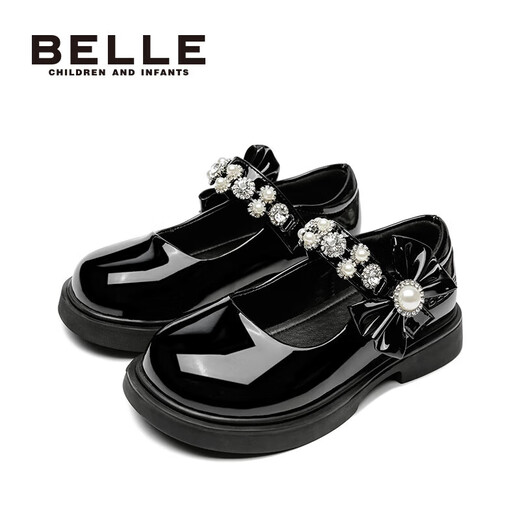 Belle Children's Shoes Exclusive Girls Black Leather Shoes Spring and Autumn Performance Shoes Back to School Student Shoes Princess Shoes Black 32
