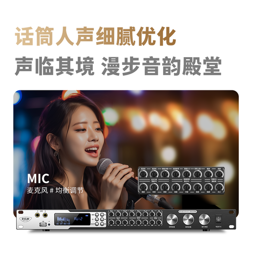 Melody DSP6300 karaoke reverberation digital audio preamp effector home theater anti-howling mixer processor including microphone mixer equalizer DSP6300+ML3208 variable frequency microphone set standard version