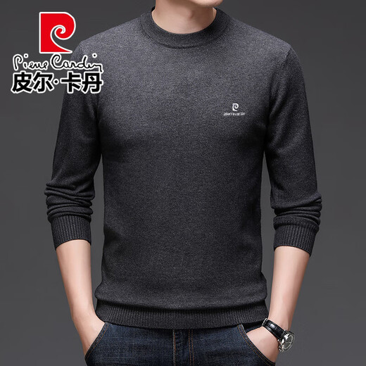 皮尔卡丹（pierre cardin）高端轻奢圆领针织衫男2024秋冬新款休闲百搭保暖舒适毛衣男装上衣 12182-花碳灰【常规款】 XL
