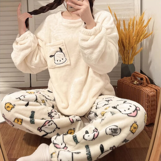 Yu Zhaolin Coral Velvet Pajamas Women's Autumn and Winter Thin Velvet Pullover Cute Pacha Dog Girls Flannel Warm Home Clothing Set