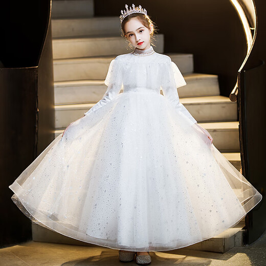 G.duck girls high-end light luxury niche dress autumn and winter children host piano playing birthday flower girl wedding dress princess dress 5935 champagne follow with crown 140 cm