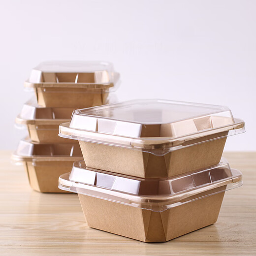 Disposable kraft paper lunch box takeaway fruit cutting box fruit packaging box dessert light salad octagonal bento paper bowl 500ml kraft paper octagonal box with lid 10 sets