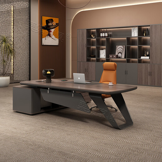 New boss table, light luxury and high-end paint executive table, high-end simple modern president table, office desk, manager table 3.0m boss table + side cabinet + chair + 3.2m bookcase