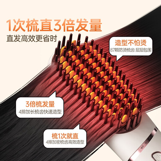 Treya detachable hair straightening comb negative ion styling comb 4 rows of encrypted comb teeth 600 million plasma fast styling without damaging hair anti-frizz T607 white birthday gift