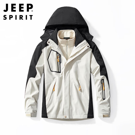 JEEP SPIRIT Jeep Jacket Men's Jacket Autumn and Winter Three-in-One Removable Thickened Windproof Mountaineering Jacket Gray XL
