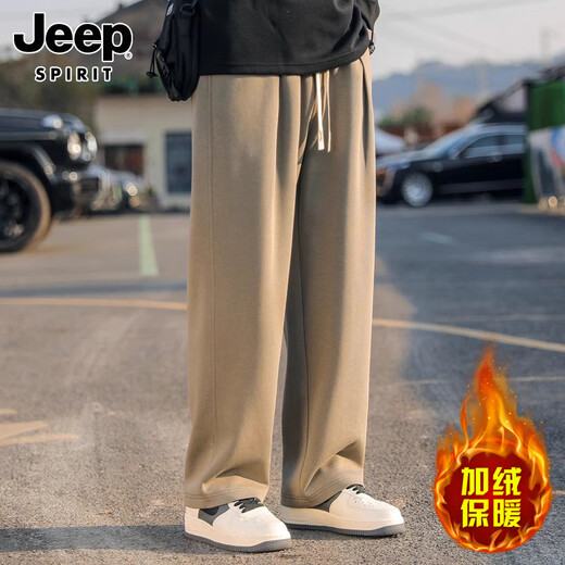 JEEP SPIRIT吉普休闲裤男士冬季宽松直筒阔腿卫裤加绒加厚保暖长裤子男款 9207黑色 2XL