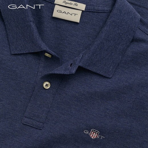 GANT男士简约通勤纯色纯棉百搭舒适翻领针织衫短袖polo衫 902藏蓝色 L