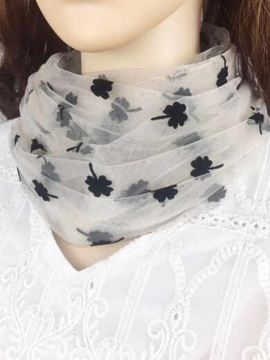 恒源祥丝巾女套头网纱小围脖女春夏防晒护颈椎薄款显白脖套时尚百搭围巾 幸运花 杏色[1个装]