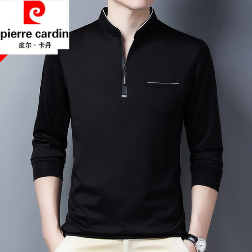 Pierre Cardin Pure Cotton Long-Ärmeln T-Shirt Herren lässiger dünner T-Shirt Top Sommer Frühling Herbst Winter im mittleren Alter im mittleren Alter und Velvet 6625 Schwarz verdickter XL 175 Vorschlag 140-160jin [Jin gleich 0,5 kg]