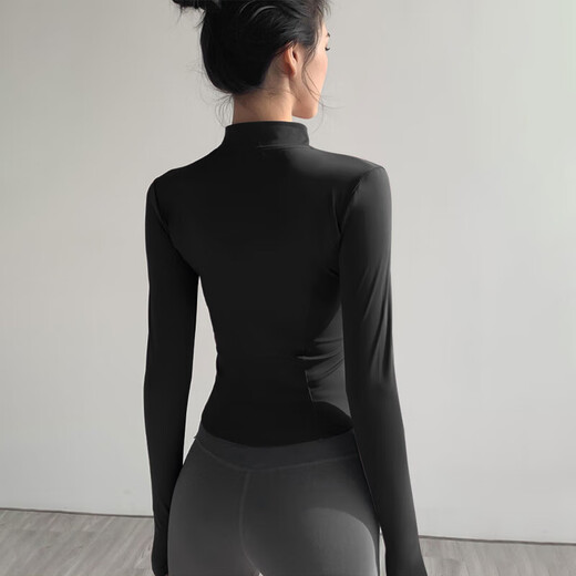 JIOESC Yoga Wear Set Women's Autumn and Winter Tight Running Sports Top Quick-Drying Long-Sleeved Pilates Training Fitness Wear Jacket Yoga Wear 2-piece Set L Black + Gray 115-135 Jin Jin equals 0.5 kg