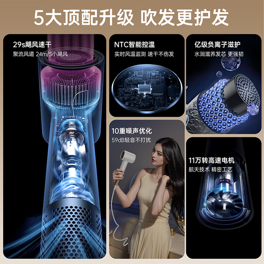 HMEI Haimei L2 high-speed bladeless hair dryer, household silent negative ion high-power hair dryer, high-power 200 million negative ions hair care household hair dryer, holiday gift, platinum gift box
