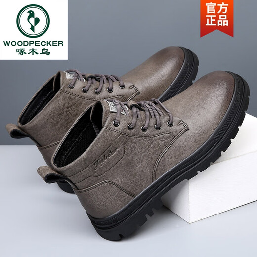 Woodpecker Martin Boots Spring and Automne 2025 Nouveaux chaussures en cuir en cuir en cuir authentique pour hommes pour hommes épaisses à mi-haut Bottes de travail 2275 Black 38 (les chaussures en cuir sont la bonne taille)