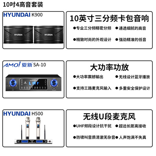 HYUNDAI现代家庭影院ktv音响套装家用k歌电脑电视客厅卡拉ok全套会议室卡包店铺专业功放音箱设备 【豪华版】10吋三分频五单元音响套装