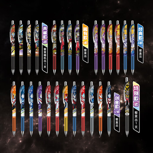 Goshen Kayou Ultraman Gel Pen 9th Edition Glorious Edition 0.5 Pin Black Pen Ballpoint Pen Birthday Gift Ultraman Gel Pen Blind Box 6 Pack (Randomly Sent)