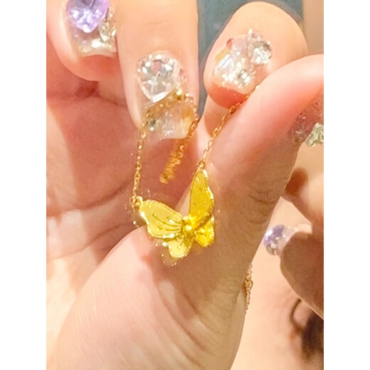 Fat Donglai's same style 18K gold butterfly pendant, Tiao Tai width necklace, Silver Flower Moon Festival, new clavicle chain, Yellow foot knot, Tiao Tai width butterfly necklace, Flower Moon Festival