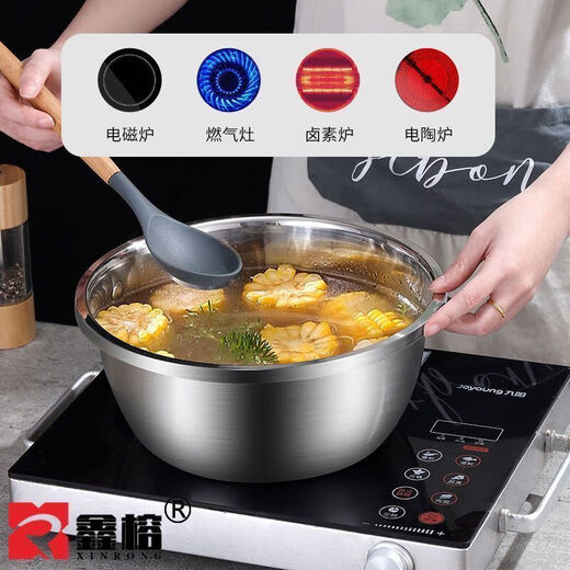 Extra thick stainless steel basin set with lid, household egg and dough baking basin, thickened soup basin, vegetable basin, oil basin, extra thick lard basin 20cm with dust cover