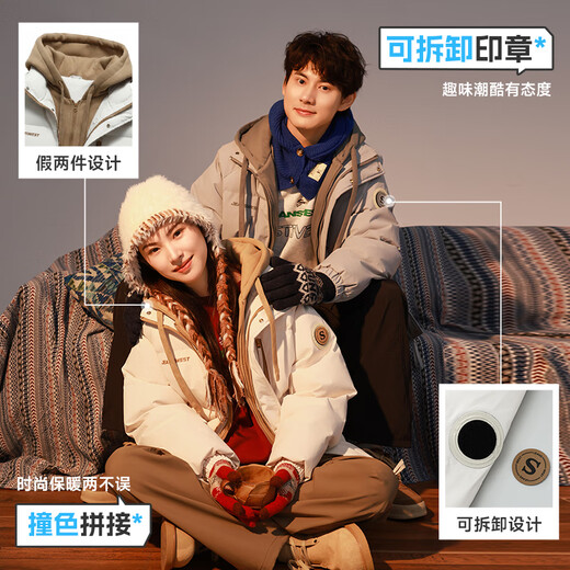 Jeanswest Wang Yibo same style fake two piece cotton jacket for men and women winter new American style color matching jacket in titanium gray 2021 L 170/88A