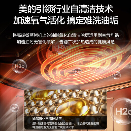 Midea New Fengyan Grilled Air Fryer 2025 New Turn-Free 0 Fluorine Ceramic Household Large Capacity 6.5L Large View Window Air Fryer Steaming and Grilling Integrated KZC6521