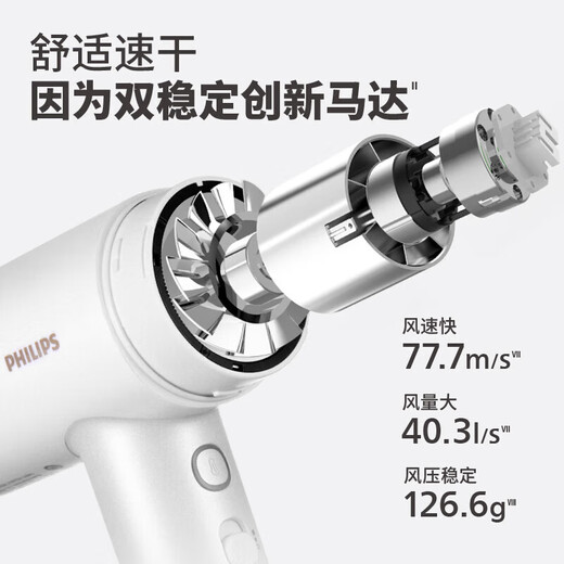 飞利浦（PHILIPS）高速吹风机家用大功率静音负离子电吹风筒小巧便携生日礼物送女友/老婆国家补贴七夕节情人礼物 【珍珠白】7系吹护机 BHD727