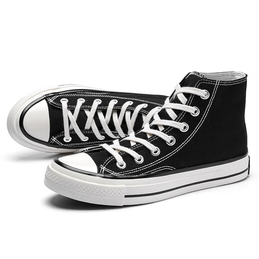 Sanofeng Dick-Soled Canvas Schuhe Herren High Top 1970 Klassische Brettschuhe Retro Casual Ehepaar Koreanische Version VERSATILE TOP STUDENT SHOUS Schwarz 42
