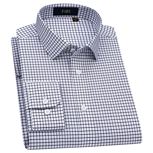 Shanshan (FIRS) 200 count DP no-iron long-sleeved shirt for men pure cotton high-end business plaid shirt for men gray plaid 42