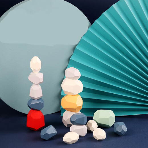 Wood Xiansen Empilement en bois massif Stone Game Oeil Oeil Coordination Exercice Artefact Personnes âgées Toys Casual Interactive Puzzles 10 Stone Stacking Stone Color Boîte à trois couleurs