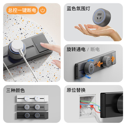 免打孔迷你可移动轨道插座mini左右接线床头电力导轨插排25cm30cm 【Mini款带总控开关】明装黑色2A