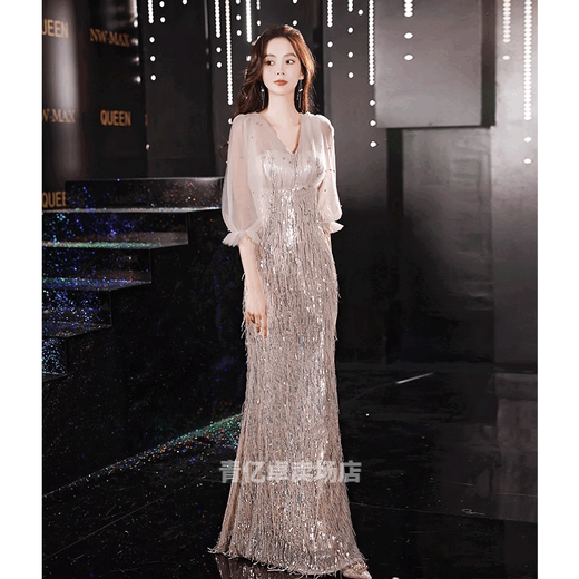 韦戒晚礼服女2024新款高端气质亮片裙级感轻奢鱼尾连衣裙优雅主持人 图片色 M