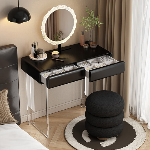 2025 new solid wood paint black dresser small apartment 60CM bedroom bedside dressing table dressing table 60CM table + blossoming mirror + queen chair thickened wood paint high-grade black wood paint (acrylic legs) only need to install the feet