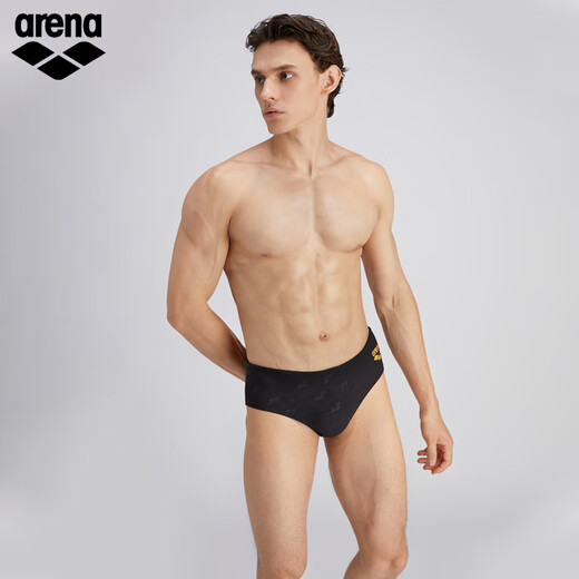 Arena swimming trunks Xu Jiayu's same style men's triangle swimming trunks sports dark pattern high elastic surfing triangle swimsuit to prevent embarrassment black (BLK) XL