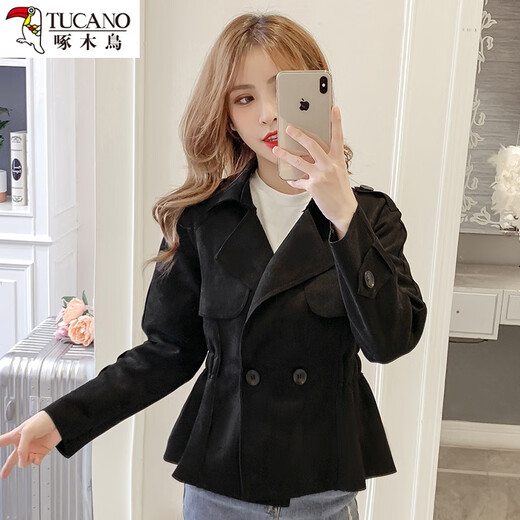 Woodpecker ins trendy coat women's windbreaker 2024 spring and autumn new thin coat short women's jacket small top black 6627 S
