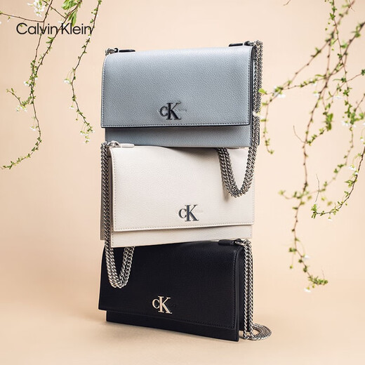 Calvin Klein niche shoulder bag gift litchi pattern bag metal buckle chain flip CK women's bag crossbody bag DH2806 UB1-space black OS
