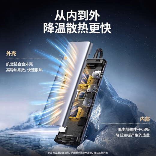 绿联拓展坞typec扩展坞macbookpro转换器hub集线器雷电4网线多功能接口转接头适用iPad平板笔记本电脑 5合1USB2.0x3+DP+PD15905