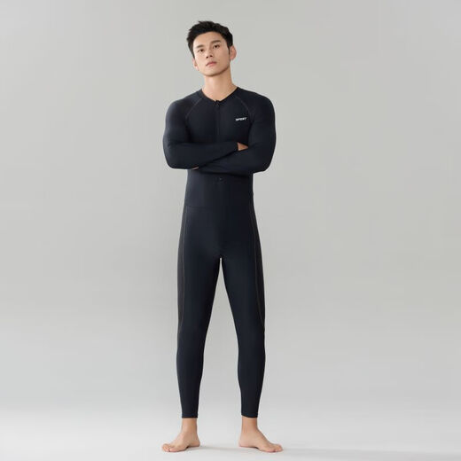 Segru men's wetsuit swimsuit long-sleeved adult sun protection swimsuit full body one-piece trousers snorkeling surfing large size swimsuit black 07 L