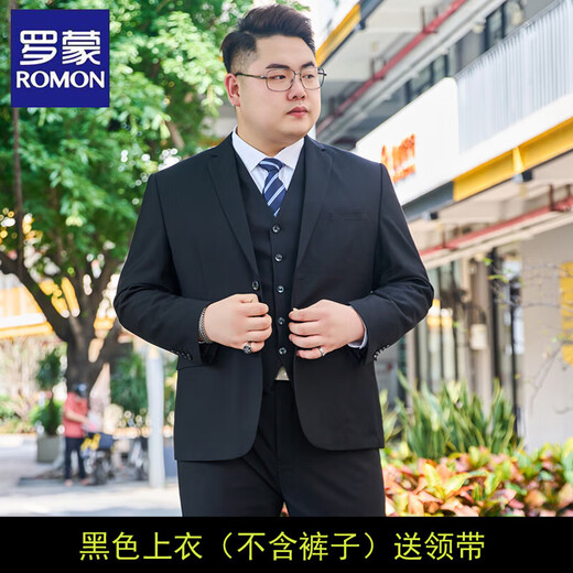Luo Meng plus size suit men's suit plus fat plus fat man business formal suit jacket wedding dress casual two-button large size black single suit top + tie 4XL /190 recommended 165-185Jin Jin equals 0.5 kg