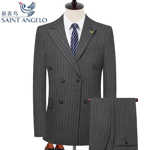 Angel Bird Double-breasted Suit Men's High-End Wool Wedding Dress Peaked Collar Business Professional Suit 995 Black Striped Double-breasted Suit + Pair of Pants 56 190/Recommended 180-200Jin Jin is equal to 0.5 kg