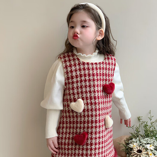 G.duck girls skirt autumn and winter small fragrance children's dress suit winter plus velvet New Year clothes baby girl one-year-old dress red two-piece set 140 recommended 130-140cm7-8 years old