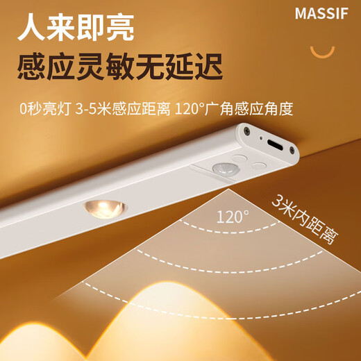 ZT (ZT) human body sensor lamp with smart wine cabinet, one lamp, three-color entrance sensor lamp, wireless LED rechargeable cat eye lamp, 30CM, always on + human body sensor + dimming color