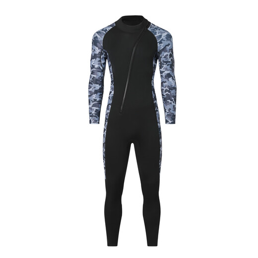 Gumuni cross-border 3MM one-piece wetsuit for men in the sea, cold-proof wetsuit, warm swimsuit, snorkeling paddleboard surfing, 3mm camouflage blue hooded 4XL
