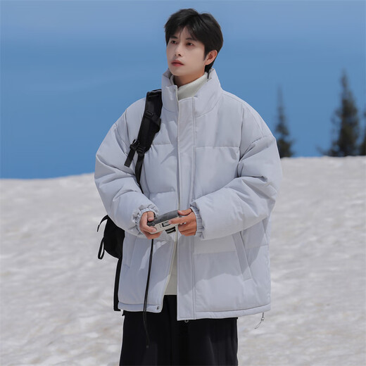 Geslandi Cotton Jacket Men's Jacket 2025 Winter New Trendy Loose Down Cotton Jacket Men's Thickened Casual Stand Collar Cotton Jacket Black L 125Jin Jin is equal to 0.5kg -140Jin Jin is equal to 0.5kg