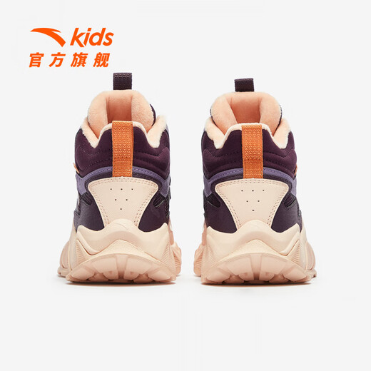 ANTA children's cotton shoes for girls and boys 2025 autumn and winter new products plus suede leather knob buckle outdoor anti-ski boots midnight plum color/tripod gray purple-3 33