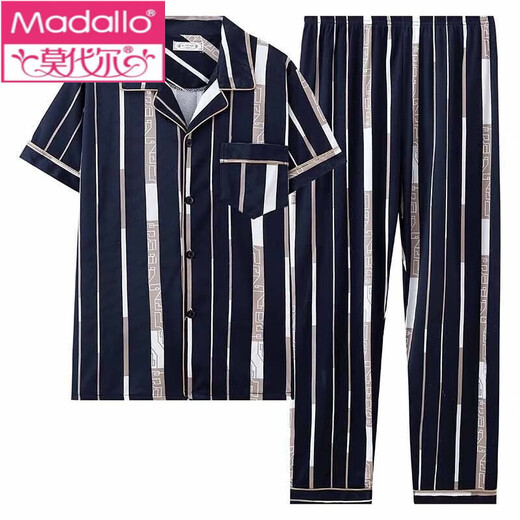 莫代尔男士睡衣夏季薄款棉纯短袖长裤全夏家居服两件套装可外穿 690 3XL 160-200斤
