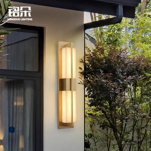 Mingduo Außen-Wandleuchte aus Kupfer, neue Villa im chinesischen Stil, Innenhof, Tor, Säule, Wandleuchte, Marmormuster, Wohnzimmer, TV-Wandleuchte, B-Typ, kupferfarben, Höhe 60 cm (Breite 12 cm)
