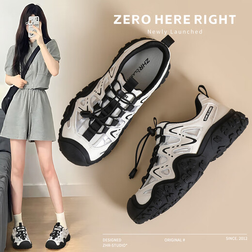 
ZHR hiking shoes for women casual outdoor sports lightweight creek tracing shoes for women versatile splicing women's shoes G683 Mi Black 37