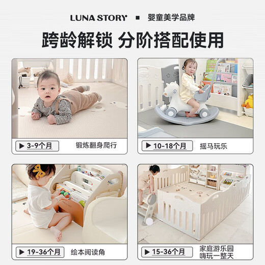 Moon Story LUNASTORY Baby Fence Climbing Pad Climbing Pad Starry Sky Children's Game Fence Combination Newborn Gift Korean Aesthetic Starry Sky Fence-Glacier Ash (without mats) 200*140cm