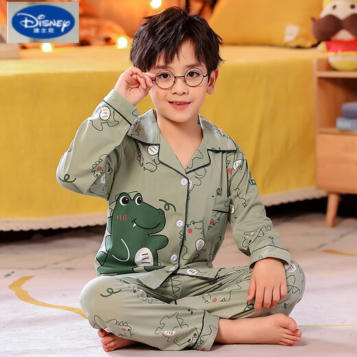 
Disney children's pajamas boys spring and autumn long sleeves pure cotton thin little boy cartoon Spider-Man dinosaur home suit Lapel G1048 plaid Ultraman 10 size [suggested height 105-115cm]