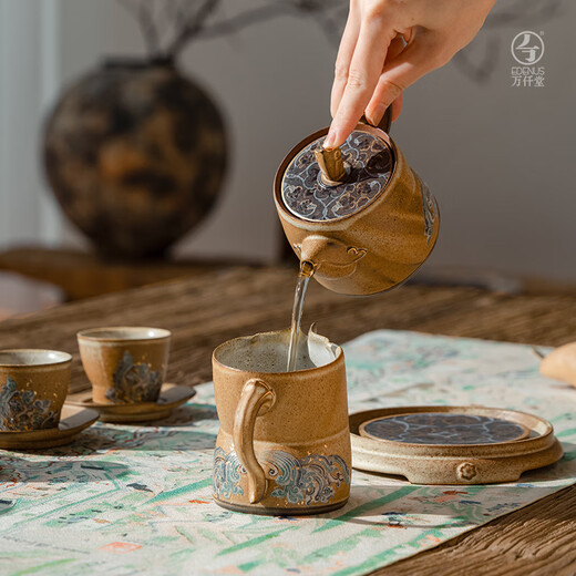 Wanqiantang (Edenus) high-end tea set, Dunhuang co-branded gift box, ceramic souvenir, Dunhuang utensil elephant complete set 03A, yellow glaze