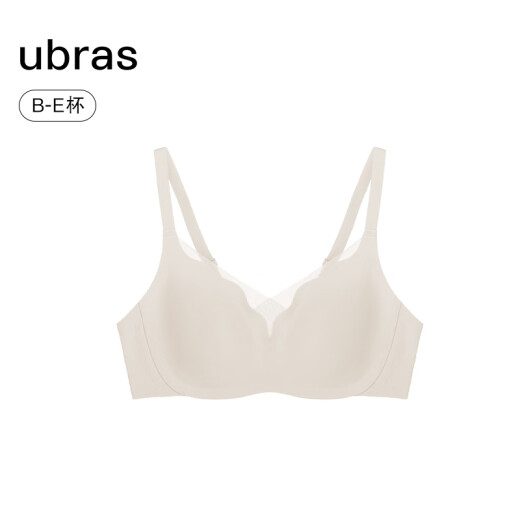ubras24 new product spray mesh Tito large cup bra women's underwear female sexy no wire bra big breast slimming oatmeal milk color M