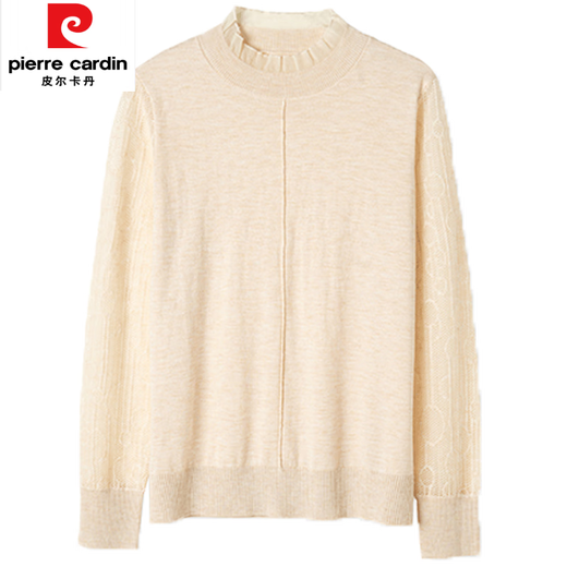 Pierre Cardin Spring and Automne mince Pull à manches longues pour les femmes Court automne et hiver 2025 Nouvelle chemise de base en dentelle intérieure demi-col roulé Top 1396 Beige 2xl [135-150jin [Jin est égal à 0,5 kg]]]